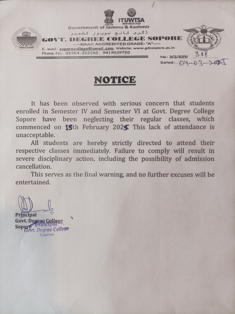 Important Notice for Students to attend Regular Classes » Govt Degree ...